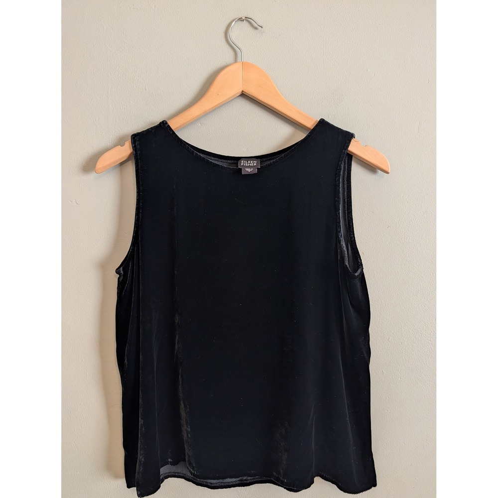 Eileen Fisher Black Velvet Sleeveless Tank Top Scoop Neck Small
